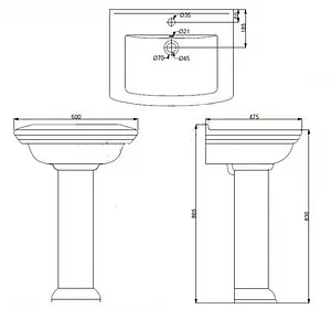 Раковина с пьедесталом Creo Ceramique Orleans 60 белый OR3000+OR3010 Раковина с пьедесталом Creo Ceramique Orleans 60 белый OR3000+OR3010, 2
