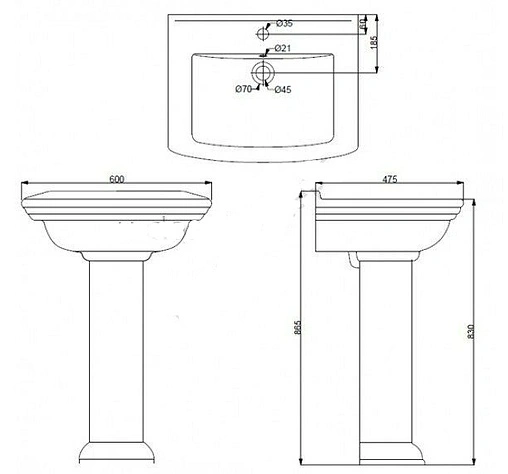 Раковина с пьедесталом Creo Ceramique Orleans 60 белый OR3000+OR3010