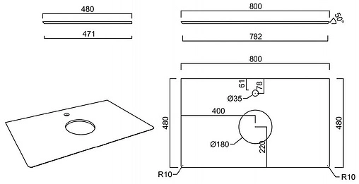 Столешница для накладных раковин Kerama Marazzi Plaza Next PL1 80 про феррум коричневый PL1.DD571300R\80