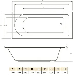 Ванна акриловая C-bath Rea 150x70 CBQ002001 Ванна акриловая C-bath Rea 150x70 CBQ002001, 2