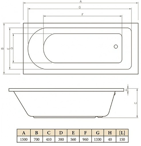 Ванна акриловая C-bath Rea 150x70 CBQ002001