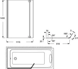 Шторка на ванну 1100мм прозрачное стекло Jacob Delafon Bain Douche NEO E4930-GA, 2
