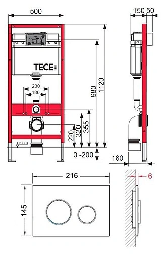 Инсталляция для подвесного унитаза Set 4 в 1 TECEbase kit K400626 с кнопкой TECEloop хром