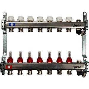 Группа коллекторная с расходомерами 10 отводов 1&quot;в/в x ¾&quot;ек Stout SMS-0927-000010, 1