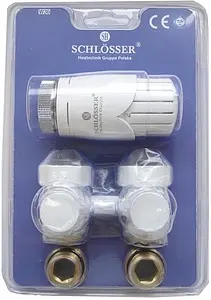 Узел нижнего подключения радиатора угловой с термоголовкой ¾"ек x ¾"ек (½"н) Schlosser Standard белый 600800019 Узел нижнего подключения радиатора угловой с термоголовкой ¾"ек x ¾"ек (½"н) Schlosser Standard белый 600800019, 1