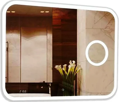 Зеркало с подсветкой Continent Bliss Led 80x60 с линзой, с музыкальным блоком, с подогревом белый ЗЛП698