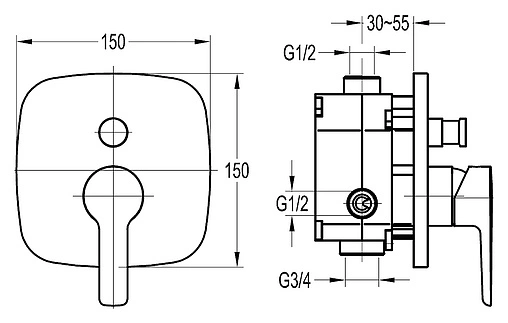 Смеситель для ванны скрытого монтажа Cezares Tesoro хром TESORO-F-VDIM-01