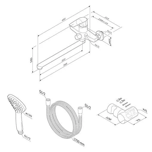 Смеситель для ванны с длинным изливом Am.Pm Gem хром F90A95000 Смеситель для ванны с длинным изливом Am.Pm Gem хром F90A95000