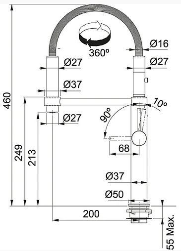 Смеситель для кухни с гибким изливом Franke Pescara 360 оптика стали 115.0393.977