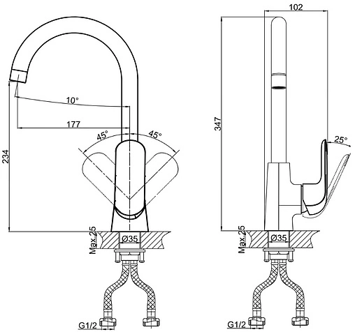 Смеситель для кухни D&amp;K Venice Gondola хром DA1022401