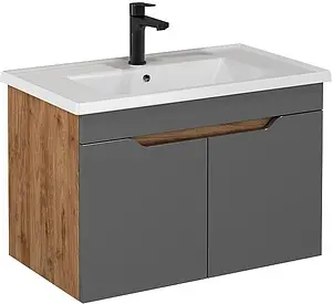 Тумба-умывальник подвесная ISVEA Onda 80 антрацит/орех 24ONS075080I Тумба-умывальник подвесная ISVEA Onda 80 антрацит/орех 24ONS075080I, 1