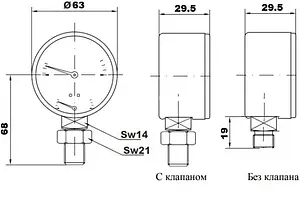 Термоманометр радиальный TIM 63мм 16 бар 120°С ½&quot; Y-63-16, 2
