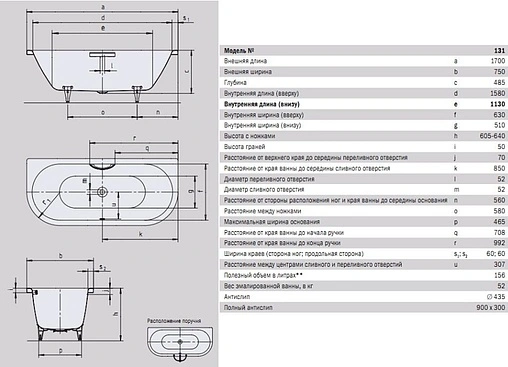 Ванна стальная Kaldewei Centro Duo 2 170x75 mod. 131 anti-slip белый 283130000001