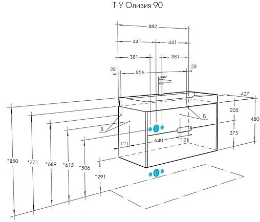 Тумба-умывальник подвесная Aquaton Оливия 90 грей/дуб ойстер 1A2544K0OLUG0