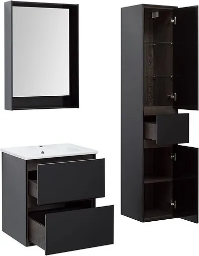 Тумба-умывальник подвесная Aquanet Милан 60 чёрный глянец 00269306+00254363