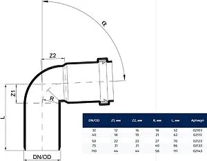 Отвод внутренний бесшумный D=75мм Угол 87° Poloplast POLO-KAL NG P2134, 2