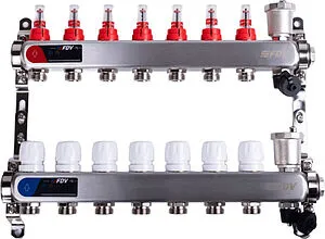 Группа коллекторная с расходомерами 7 отводов 1&quot;в/в x ¾&quot;ек FDV S1103C-2/7, 1