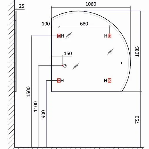 Зеркало с подсветкой Jorno Solis new 106 SolN.02.106/W/JR
