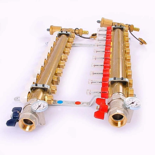 Группа коллекторная с расходомерами 10 отводов 1&quot;в/в x ¾&quot;ек Tiemme 3870011