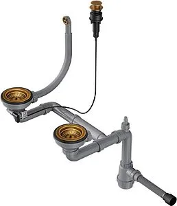 Сифон бутылочный для двойной мойки с переливом Omoikiri WK-1.5-CL-R-A-AB 4957093 Сифон бутылочный для двойной мойки с переливом Omoikiri WK-1.5-CL-R-A-AB 4957093, 1