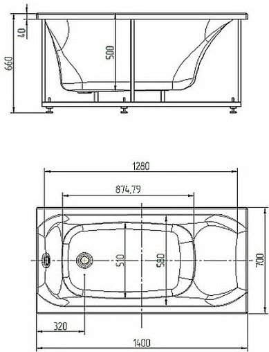 Ванна акриловая Aquatek Альфа 140х70 L с фронтальной панелью с каркасом (разборный) ALF140-0000019