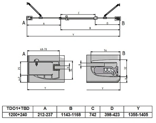 Дверь в нишу 1400мм прозрачное стекло Roltechnik Tower Line TDO1+TBD/1200*240 724-1200000-00-02+744-0180000-00-02