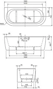 Ванна акриловая Cezares Slim Wall 180x80 белый Ванна акриловая Cezares Slim Wall 180x80 белый, 2