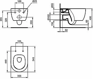 Унитаз подвесной безободковый Ideal Standard Blend Curve AquaBlade белый T374901, 2