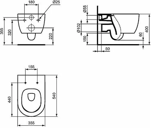 Унитаз подвесной безободковый Ideal Standard Blend Curve AquaBlade белый T374901