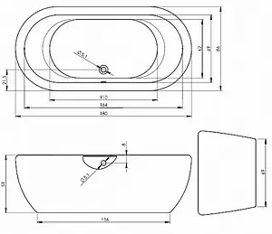 Ванна акриловая отдельностоящая Riho DUA 180x86 белый BD0100500000000, 3