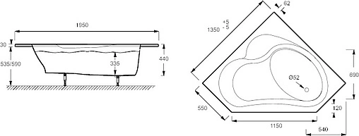 Ванна акриловая Jacob Delafon Bain-Douche 135x135 R E6219-00