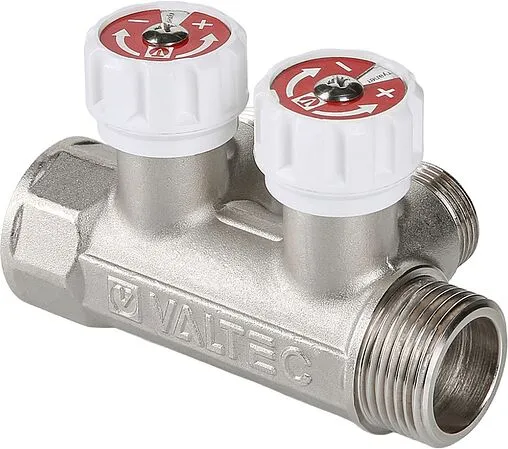 Коллектор регулирующий проходной 2 отвода 1&quot;в/н x ¾&quot;ек Valtec VTc.570.NE.0602