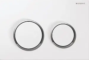 Клавиша смыва для унитаза Geberit Omega 20 115.085.KJ.1 кнопки/белый глянцевый, кольца/хром глянцевый Клавиша смыва для унитаза Geberit Omega 20 115.085.KJ.1 кнопки/белый глянцевый, кольца/хром глянцевый, 1