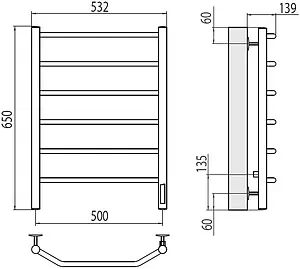 Полотенцесушитель электрический лесенка Terminus Виктория П6 500х650 электро quick touch полированная сталь 4670078531193, 2