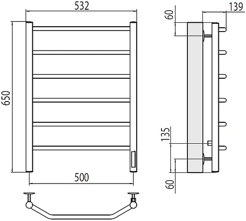 Полотенцесушитель электрический лесенка Terminus Виктория П6 500х650 электро quick touch полированная сталь 4670078531193