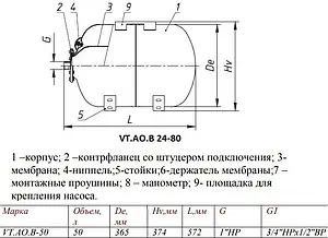 Гидроаккумулятор Valtec 50л 10 бар VT.AO.B.060050 Гидроаккумулятор Valtec 50л 10 бар VT.AO.B.060050, 2