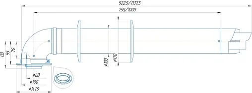 Комплект дымохода Ø 60/100мм L=1000мм Krats Стандарт KTS-02F-075