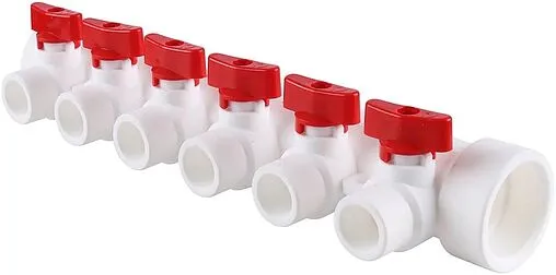 Коллектор запорный проходной 6 отводов красный 40мм x 20мм Kalde 3272-mnr-400620