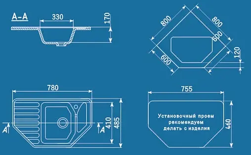 Мойка кухонная Ulgran U-109-343 антрацит
