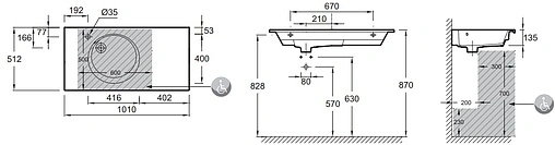 Раковина Jacob Delafon Odeon Rive Gauche 100 белый EXAU112-Z-00