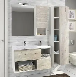 Шкаф-зеркало Comforty Ганновер 90 дуб дымчатый/белый, 3