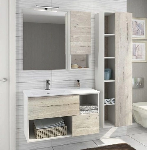 Шкаф-зеркало Comforty Ганновер 90 R дуб дымчатый/белый