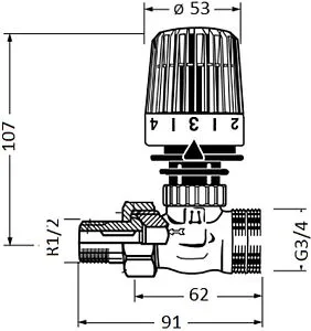 Ограничитель температуры прямого действия ½"н x ¾"ек Kvs 2 Valtec VT.9154.02800.0405E Ограничитель температуры прямого действия ½"н x ¾"ек Kvs 2 Valtec VT.9154.02800.0405E, 2