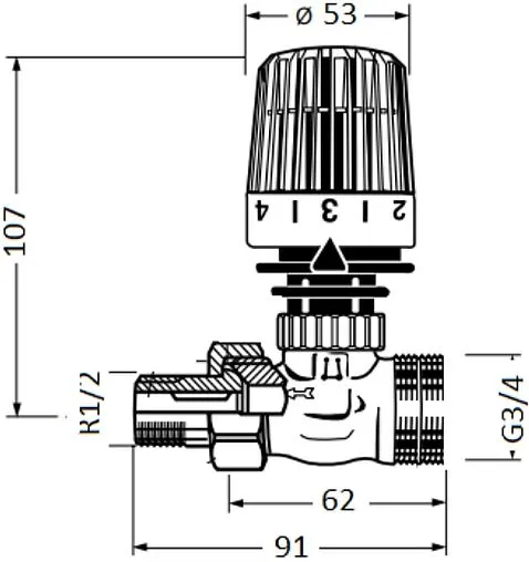 Ограничитель температуры прямого действия ½&quot;н x ¾&quot;ек Kvs 2 Valtec VT.9154.02800.0405E