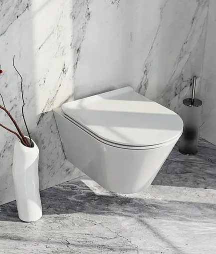 Комплект 5 в 1 Sanit М 603 90.506.00..0000+PLMR.wc.02+PLMR.seat.02/WHT с кнопкой 16.603.01 белый глянцевый