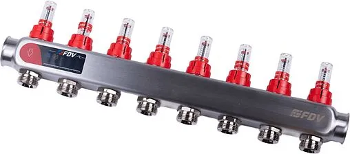 Группа коллекторная с расходомерами 8 отводов 1&quot;в/в x ¾&quot;ек FDV S1101A-⅛