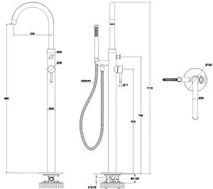 Смеситель для ванны напольный WHITECROSS Y chrome хром Y1233CR Смеситель для ванны напольный WHITECROSS Y chrome хром Y1233CR, 2