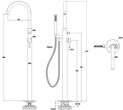 Смеситель для ванны напольный WHITECROSS Y chrome хром Y1233CR