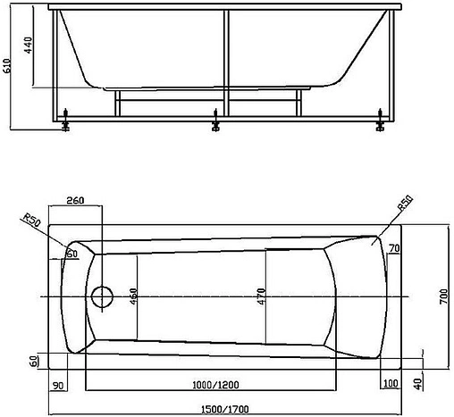 Ванна акриловая Aquatek Либра New 170x70 L с фронтальной панелью с каркасом (вклеенный) LIB170N-0000001