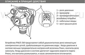 Реле давления с манометром и 3-х выводным штуцером UniPump PM/5-3W 54654 Реле давления с манометром и 3-х выводным штуцером UniPump PM/5-3W 54654, 2